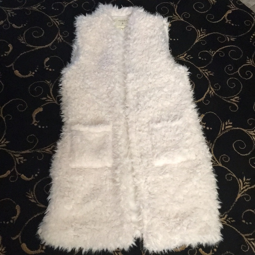 Ashley long white fur vest